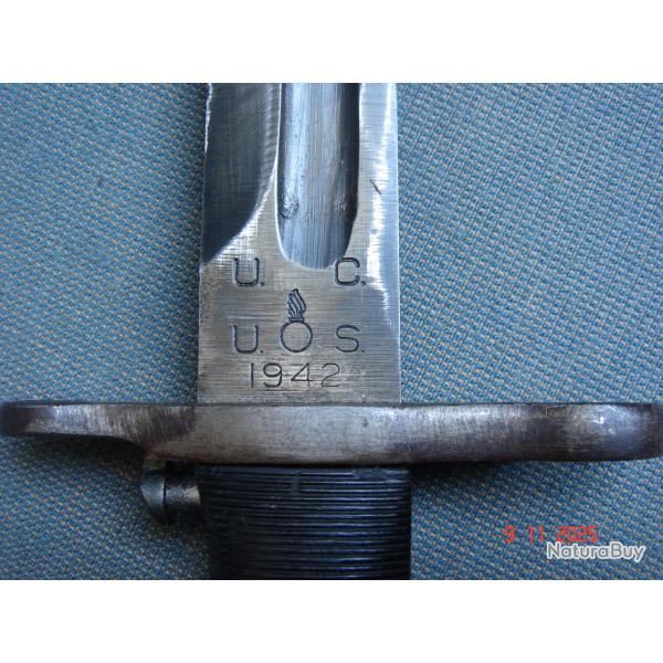 Baonnette US M1905 UTICA 1942 avec son rare fourreau M3 Detroit Gasket, US WW2