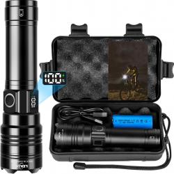 Lampe Torche Led 500000 Lumen Batterie 5000mAh Charge USB 5 Modes IP65 Étanche Longue Portée