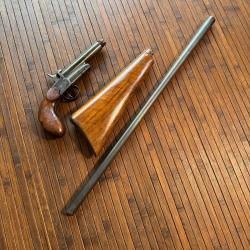 PISTOLET CARBINE DE BRACONNIER DÉMONTABLE EN TROIS PARTIES CANON BASCULANT CALIBRE 20