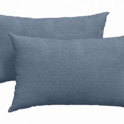 Coussins canapé velours côtelé bleu 50x30 cm housses amovibles