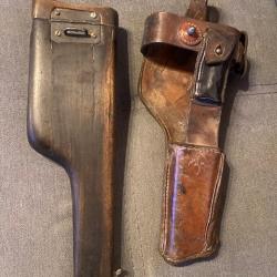 Etui Crosse carabine Bois avec Cuir Pistolet C96 MAUSER modèle -1916 " ORIGINAL "