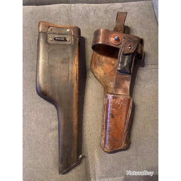 Etui Crosse carabine Bois avec Cuir Pistolet C96 MAUSER modle -1916 " ORIGINAL "