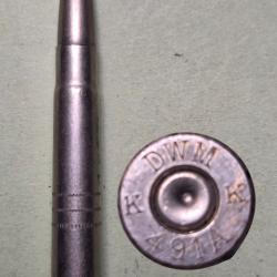 Une cartouche 9 x 57 Mauser DWM/k/491 A /K Nickelée manipulation