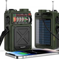 Radio à Ondes Courtes Solaire FM/AM/SW Manivelle USB-C Boussole Bluetooth 5.0  Batterie 4000mAh SOS