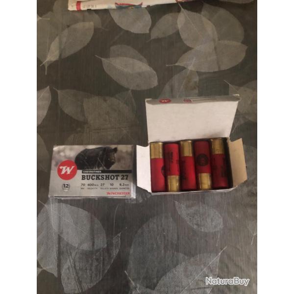 2 boites; 20 cartouches winchester chevrotine  buckshot 38g cal 12,27pellets