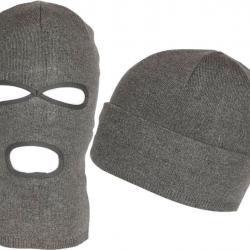 Bonnet Cagoule Grise Trois Trous en Laine Douce et Chaude Ryder Taille unique Gris