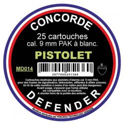 Cartouches à blanc Concorde Defender - Cal. 9 mm PAK - 25