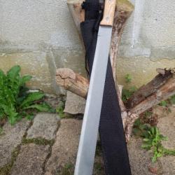 Grosse Machette Sabre Lame Acier Inox Manche Bois Dragonne Etui Nylon Survivalisme Home Jacking 00