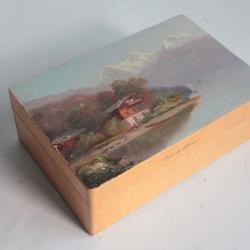 Boite bois peint paysage Lac de Thoune Alpes Suisse