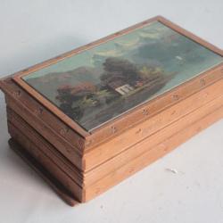 Boite bois peint paysage Lac de Thoune Alpes Suisse