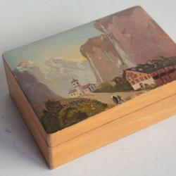 Boite bois peint paysage Souvenir Montagne Cascade Pissevache Suisse