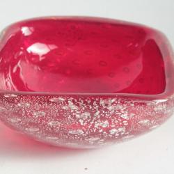 Murano Vide poche verre soufflé bullé Bullicante rouge argent