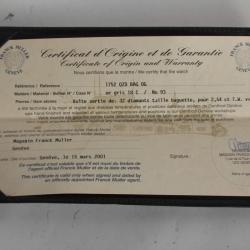 FRANCK MULLER Certificat d'origine Garantie Montre 1752 QZD BAG OG