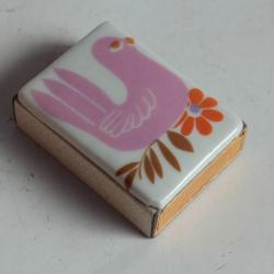 Étui Boite d'allumettes porcelaine Oiseau 1960 vintage