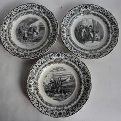 3 Assiettes faïence Chansons de Béranger Gien XIXe siècle