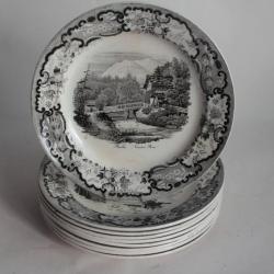 9 Assiettes faïence Vues Suisse Davenport XIXe siècle
