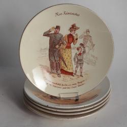 5 Assiettes parlantes Nos réservistes faïence Lunéville XIXe siècle