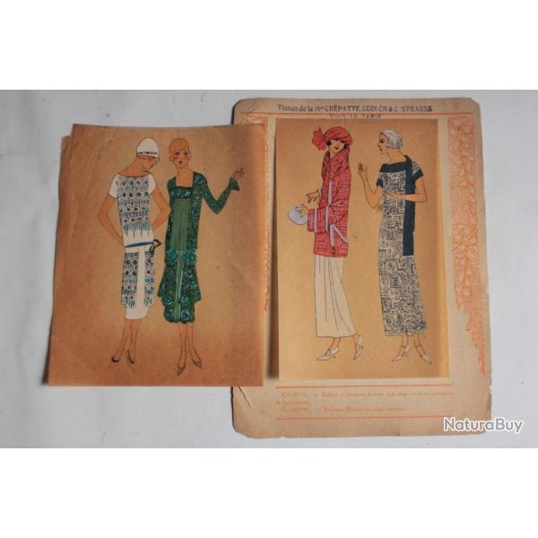 Estampe Pochoir Mode robe Maison Crpatte & Strauss 1930 Art Dco