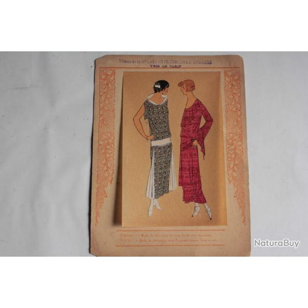 Estampe Pochoir Mode robe Maison Crpatte & Strauss 1930 Art Dco