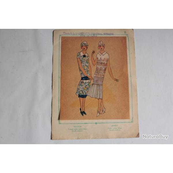 Estampe Pochoir Mode robe Maison Crpatte & Strauss 1930 Art Dco