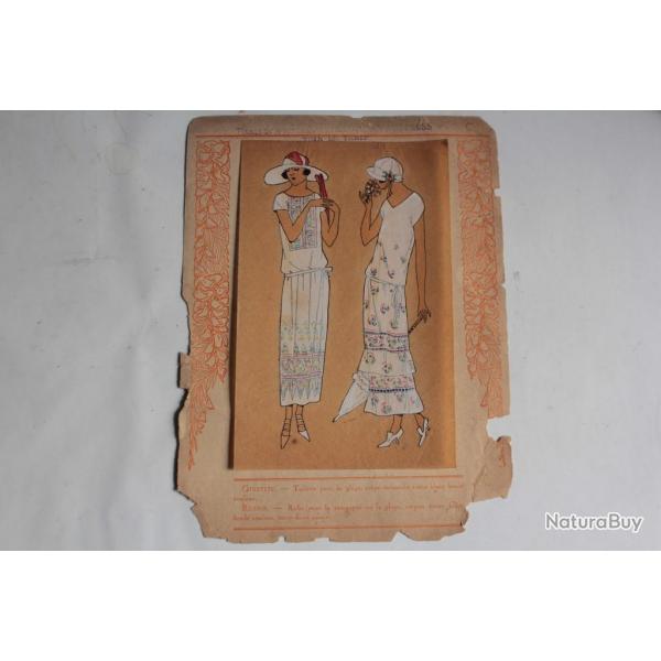 Estampe Pochoir Mode robe Maison Crpatte & Strauss 1930 Art Dco