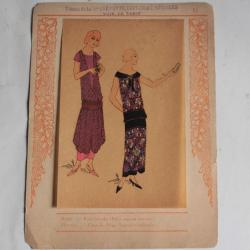 Estampe Pochoir Mode robe Maison Crépatte & Strauss 1930 Art Déco