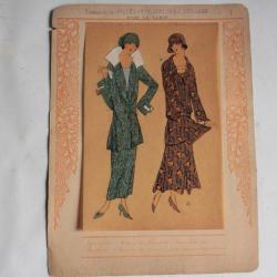 Estampe Pochoir Mode robe Maison Crépatte & Strauss 1930 Art Déco