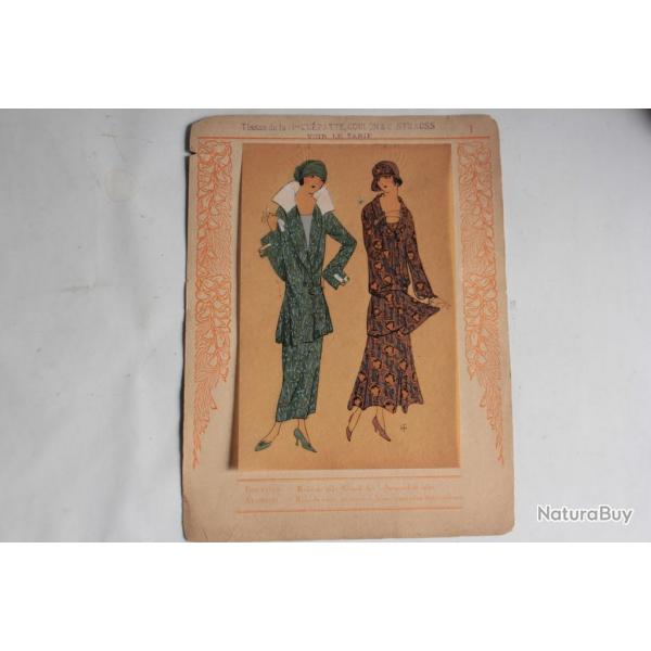 Estampe Pochoir Mode robe Maison Crpatte & Strauss 1930 Art Dco