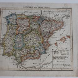 Carte géographique Spanien Portugal Stieler's Schul Atlas