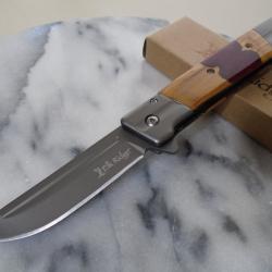 Couteau Pliant Elk Ridge Lame Acier 3Cr13MoV Manche Bois/Résine Rouge Linerlock Ouverture Assistée