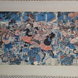 Estampe japonaise originale Bataille Awazugahara YOSHITORA