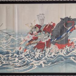 Estampe japonaise originale Bataille Yashima KOKUNIMASA
