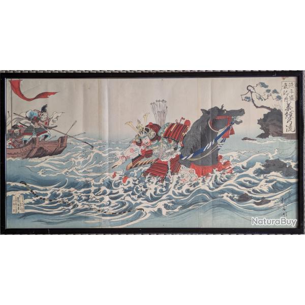 Estampe japonaise originale Bataille Yashima KOKUNIMASA