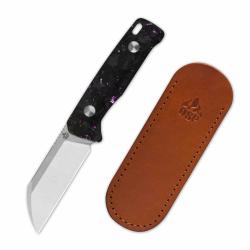 Couteau Fixe QSP Knife Baby Penguin Lame Acier 14C28N Manche FCarbone Violet Etui Cuir QS130BPE1