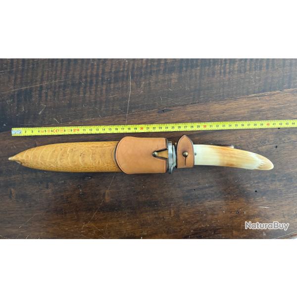 Dague de chasse en acier damas - Franois Queneuil - Pice de commande "pour B. des Touches"