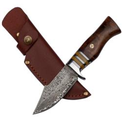 Couteau TAKOMA N-959 - Acier damassé 60-61 HRC - Lame compacte de 99 mm - Pour la chasse et l'usage