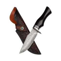 Couteau TAKOMA acier damassé original 60 HRC - manche en bois noir - pour la chasse/collection