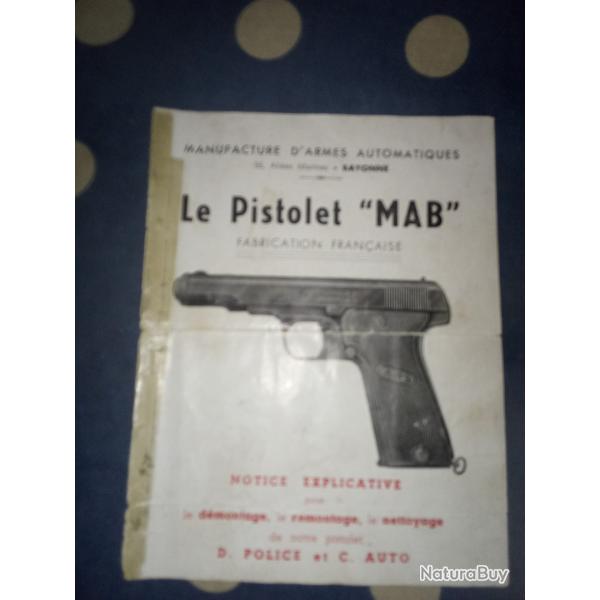 Manuel ancien, mode d'emploi Notice explicative pistolet MAB