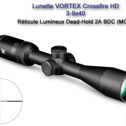 Lunette VORTEX Crossfire HD 3-9x40 - Réticule lumineux Dead-Hold 2A BDC (MOA)