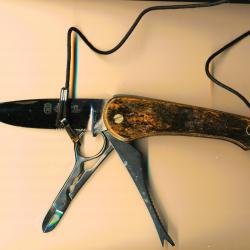 COUTEAU PLIANT AITOR 3 FONCTIONS 22 cm LAME CISEAUX SCIE INOX ET BOIS QUALITÉ BE