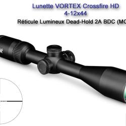 Lunette VORTEX Crossfire HD 4-12x44 - Réticule lumineux Dead-Hold 2A BDC (MOA)