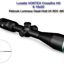 Lunette VORTEX Crossfire HD 6-18x50 - Réticule lumineux Dead-Hold 2A BDC (MOA)