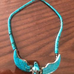 Collier aigle am&eacute;rindien turquoises sur argent sterling 925