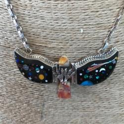 Pendentif aigle am&eacute;rindien &laquo; cosmos &raquo; polychrome &eacute;maux sur argent sterling 925