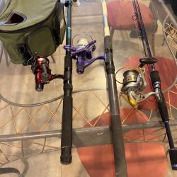 Lot de 3 cannes à pêche + boite à pêche