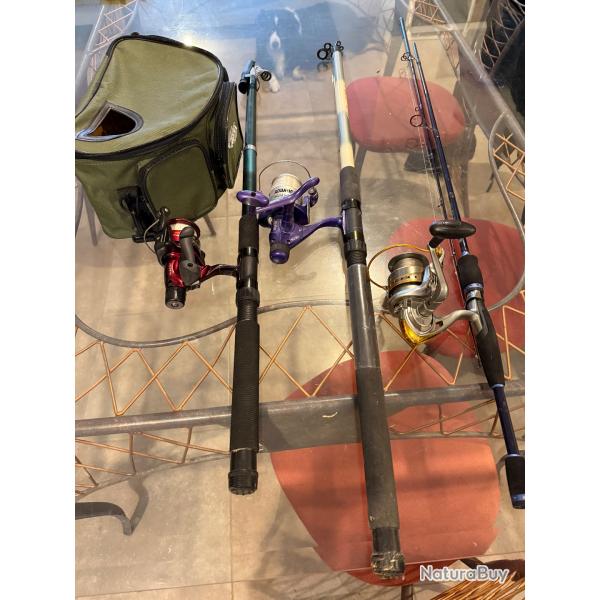 Lot de 3 cannes  pche + boite  pche