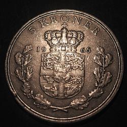 Danemark piece de 5 krone 1965  Frederik IX ttb diametre 32,8 mm