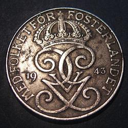 Suede, piece de 5 ore 1943  diametre 27,3 mm