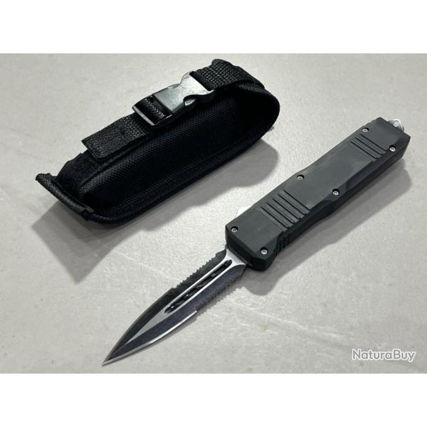 Couteau automatique OTF double tranchant avec double scie enchre