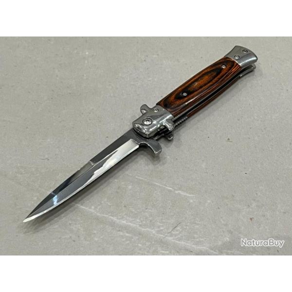Stiletto Couteau ouverture assiste Mafia Milano Lame Acier 440 Manche Abs bois de rose enchre